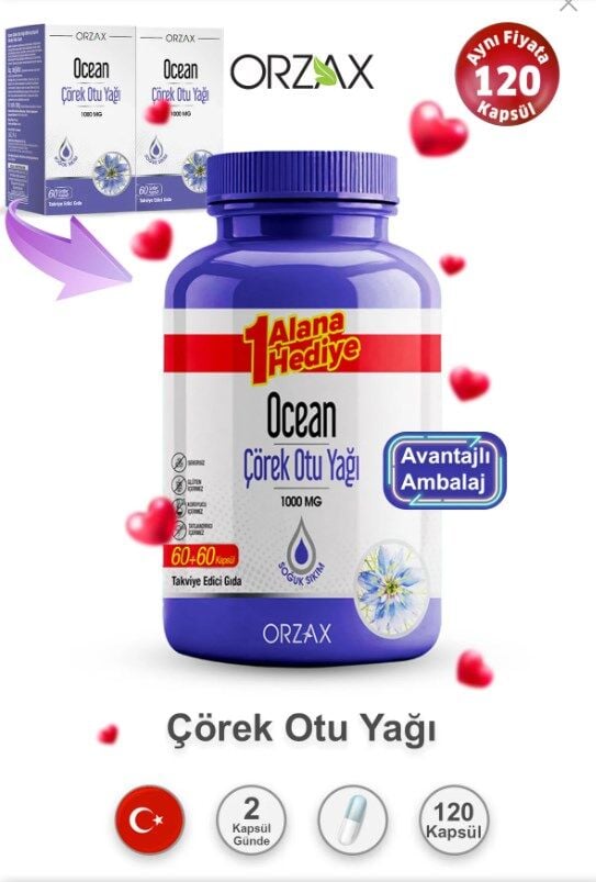 Orzax Ocean Çörek Otu Yağı 1000 mg 60 + 60 Kapsül