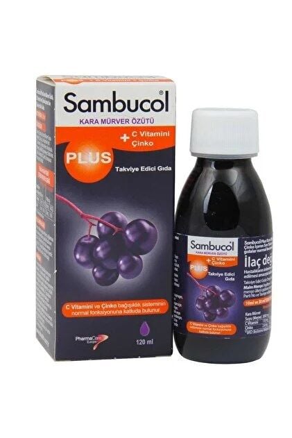 SAMBUCOL PLUS KARA MÜRVER ÖZÜTÜ C VİTAMİNİ ÇİNKO ŞURUP 120 ML