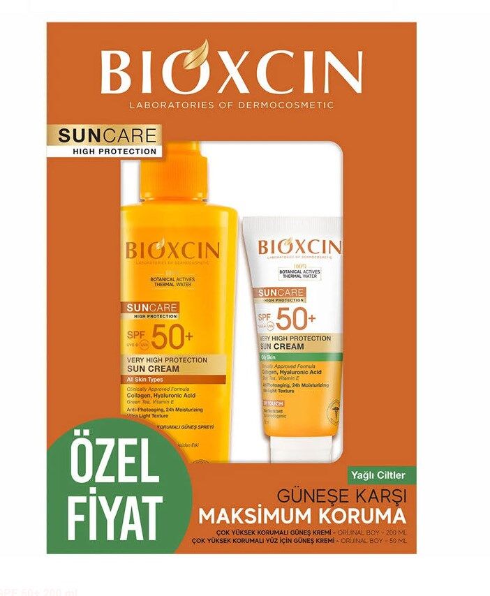 Bioxcin SunCare Yüz Güneş Kremi 50 ml Yağlıl Ciltler  Spf 50 + Vücut Güneş Spreyi  Spf 50+ 200 ML