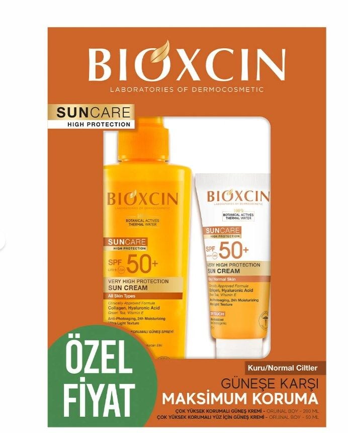 Bioxcin SunCare Yüz Güneş Kremi 50 ml Kuru ve Normal Cilt  Spf 50 + Vücut Güneş Spreyi  Spf 50+  200