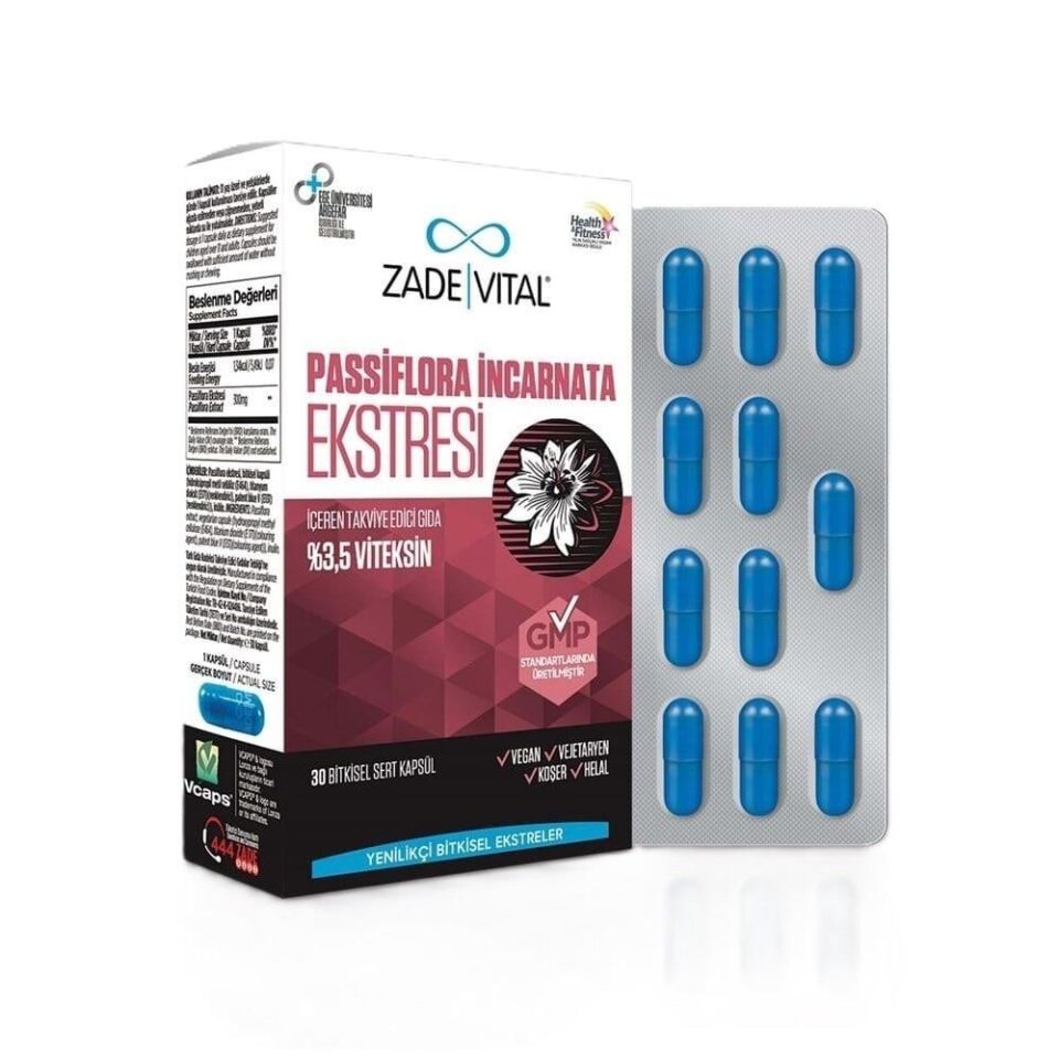 Zade Vital Passiflora Ekstresi İçeren Takviye Edici Gıda 30 Bitkisel Kapsül